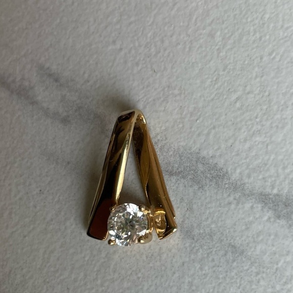 Vintage UTC 925 Sterling Silver CZ Pendant Ribbon Round Cubic Zirconia Sparkly - Picture 3 of 9